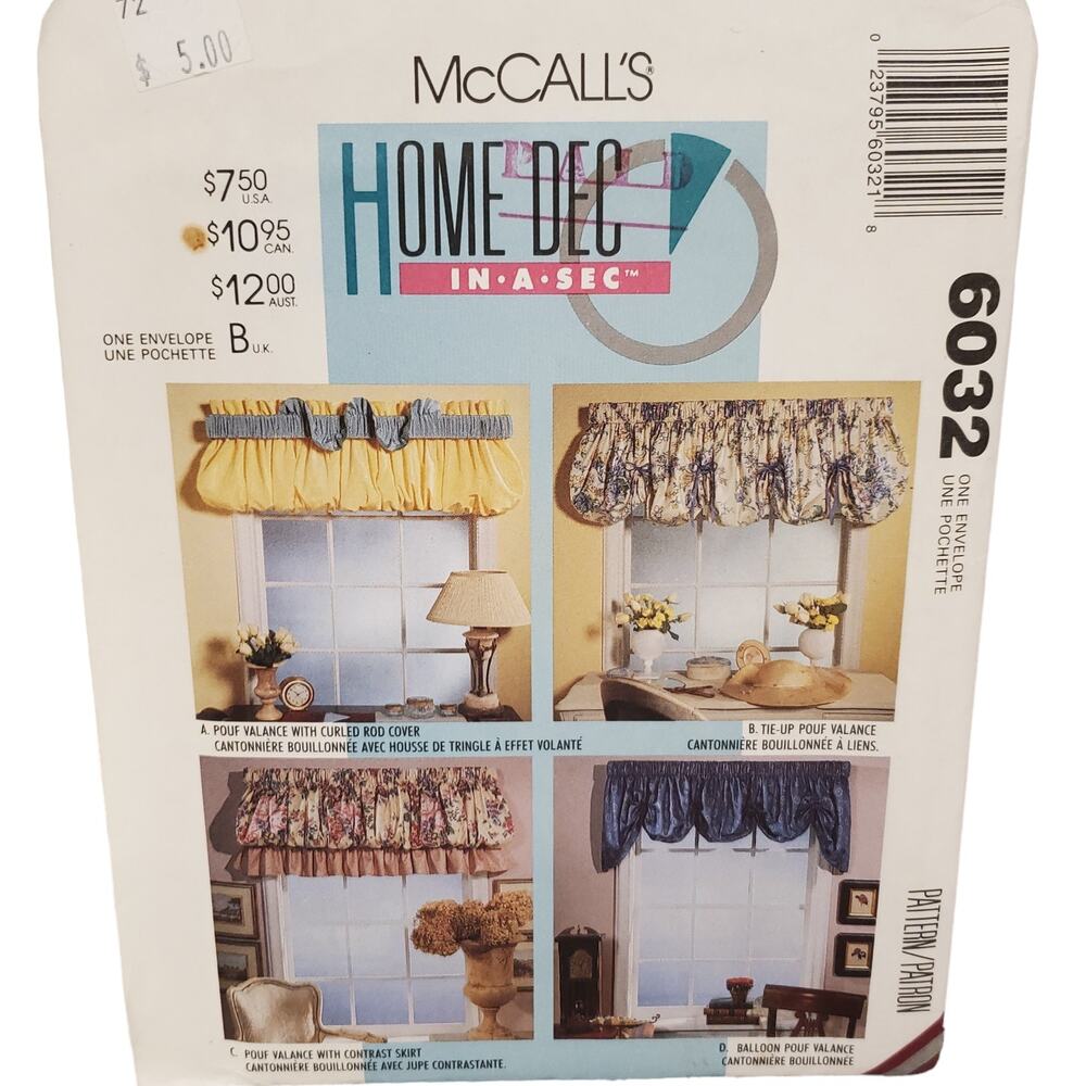 McCALL's Home Decorating Curtains 6032 Vintage McCALL's Sewing Pattern UNCUT